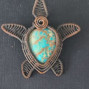 Wire Wrapped Turtle Pendant with Turquoise Stone